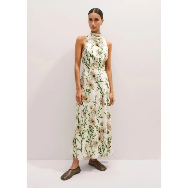 Me + Em Silk Growing Daisy Print Halterneck Maxi Dress – luxury British Multicolour in Me and Em exclusively at Luxury Shoes 