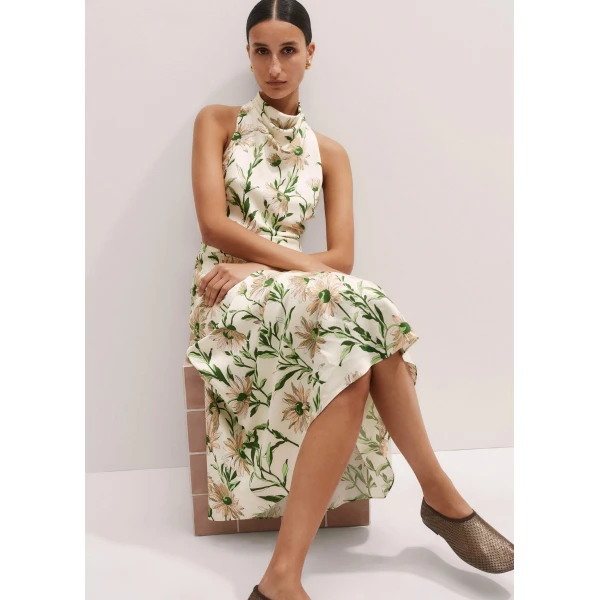 Me and Em Silk Growing Daisy Print Halterneck Maxi Dress – luxury British Multicolour in Me and Em exclusively at Luxury Shoes 