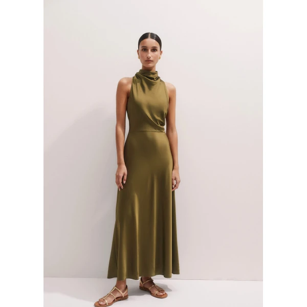 Me and Em Silk Growing Daisy Print Halterneck Maxi Dress – luxury British Green in Me and Em exclusively at Luxury Shoes 