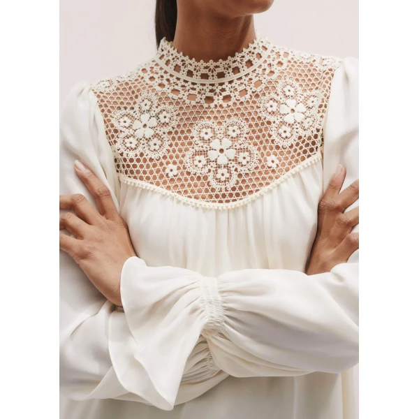 Me and Em Silk + Lace Long Sleeve Blouse – luxury British Ivory in Me and Em exclusively at Luxury Shoes 