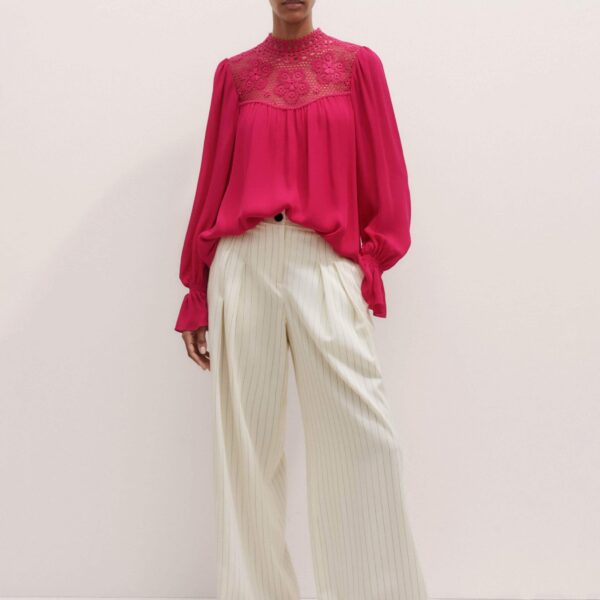 Me and Em Silk + Lace Long Sleeve Blouse, view 4