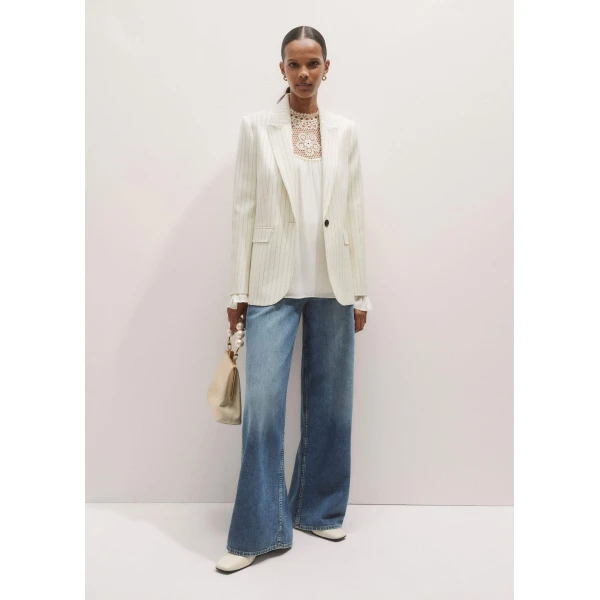 Me + Em Silk + Lace Long Sleeve Blouse – luxury British Ivory in Me and Em exclusively at Luxury Shoes 