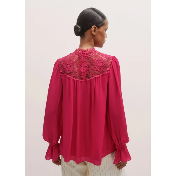 Me and Em Silk + Lace Long Sleeve Blouse – luxury British Pink in Me and Em exclusively at Luxury Shoes 