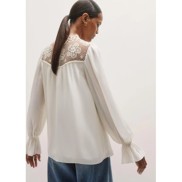 Me and Em Silk + Lace Long Sleeve Blouse – luxury British Ivory in Me and Em exclusively at Luxury Shoes 