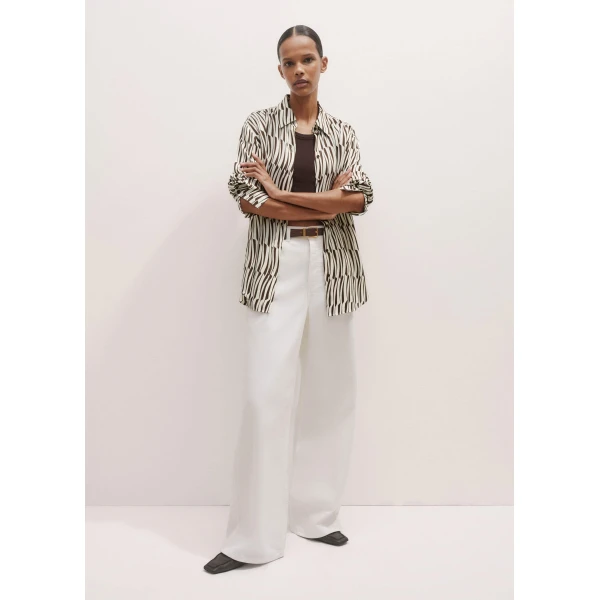 Me + Em Silk Linear Keys Print Oversized Shirt – luxury British Neutrals in Me and Em exclusively at Luxury Shoes 