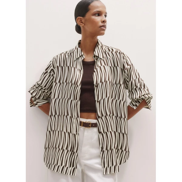 Me and Em Silk Linear Keys Print Oversized Shirt – luxury British Neutrals in Me and Em exclusively at Luxury Shoes 