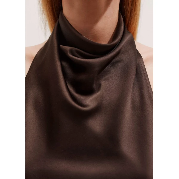 Me and Em Silk Modern Daisy Print Halterneck Top – luxury British Brown in Me and Em exclusively at Luxury Shoes 