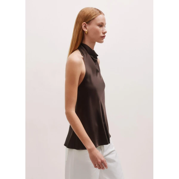 Me + Em Silk Modern Daisy Print Halterneck Top – luxury British Brown in Me and Em exclusively at Luxury Shoes 