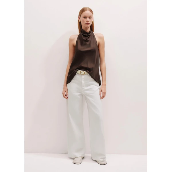 Me and Em Silk Modern Daisy Print Halterneck Top – luxury British Brown in Me and Em exclusively at Luxury Shoes 