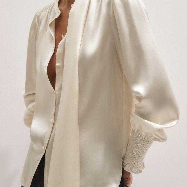 Me + Em Silk Satin Blouse + Tie – luxury British Ivory in Me and Em exclusively at Luxury Shoes 