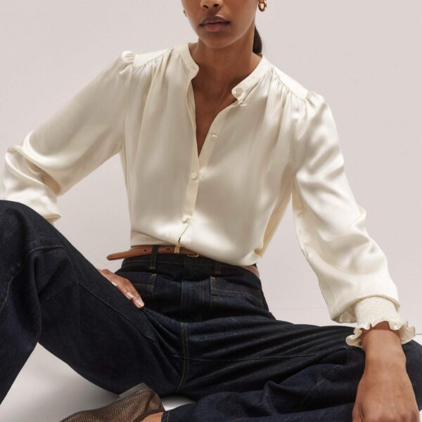Me and Em Silk Satin Blouse + Tie – luxury British Ivory in Me and Em exclusively at Luxury Shoes 