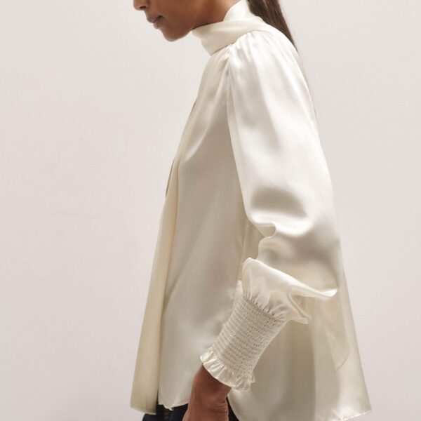 Me + Em Silk Satin Blouse + Tie – luxury British Ivory in Me and Em exclusively at Luxury Shoes 