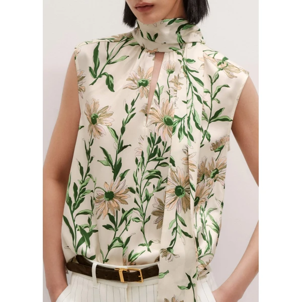 Me + Em Silk Satin Growing Daisy Print Top + Tie – luxury British Multicolour in Me and Em exclusively at Luxury Shoes 
