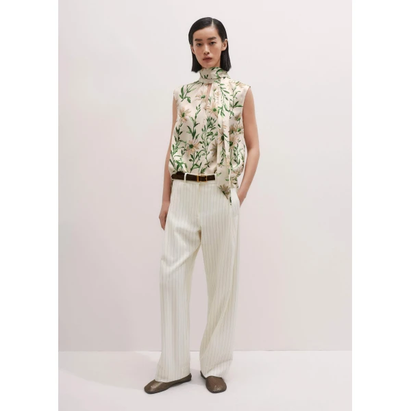 Me and Em Silk Satin Growing Daisy Print Top + Tie – luxury British Multicolour in Me and Em exclusively at Luxury Shoes 