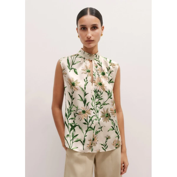 Me + Em Silk Satin Growing Daisy Print Top + Tie – luxury British Multicolour in Me and Em exclusively at Luxury Shoes 