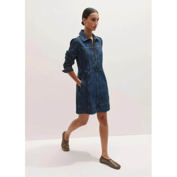 Me + Em Stripe Denim Zip Front Mini Dress – luxury British Blue in Me and Em exclusively at Luxury Shoes 