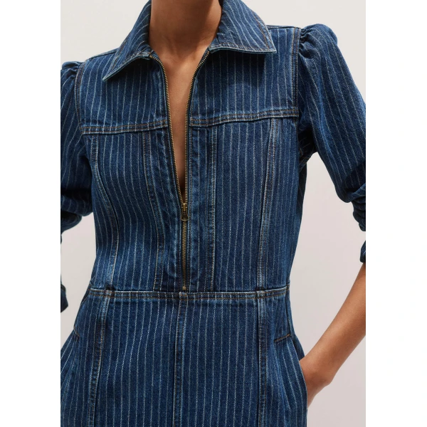 Me and Em Stripe Denim Zip Front Mini Dress – luxury British Blue in Me and Em exclusively at Luxury Shoes 