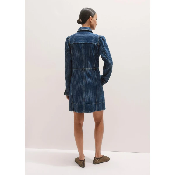 Me and Em Stripe Denim Zip Front Mini Dress – luxury British Blue in Me and Em exclusively at Luxury Shoes 