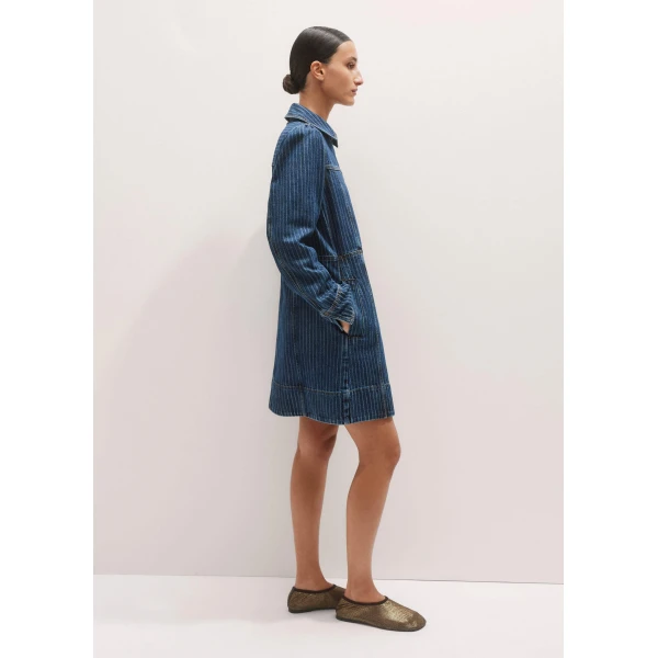 Me + Em Stripe Denim Zip Front Mini Dress – luxury British Blue in Me and Em exclusively at Luxury Shoes 