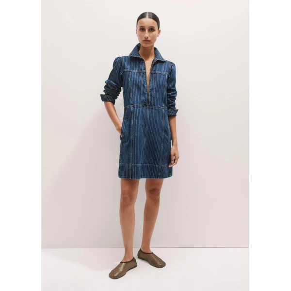 Me and Em Stripe Denim Zip Front Mini Dress – luxury British Blue in Me and Em exclusively at Luxury Shoes 