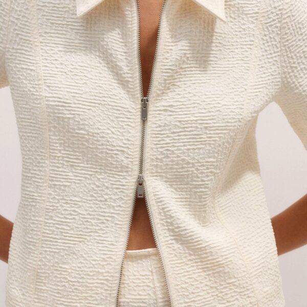 Me + Em Textured Ponte Zip Front Top – luxury British Ivory in Me and Em exclusively at Luxury Shoes 