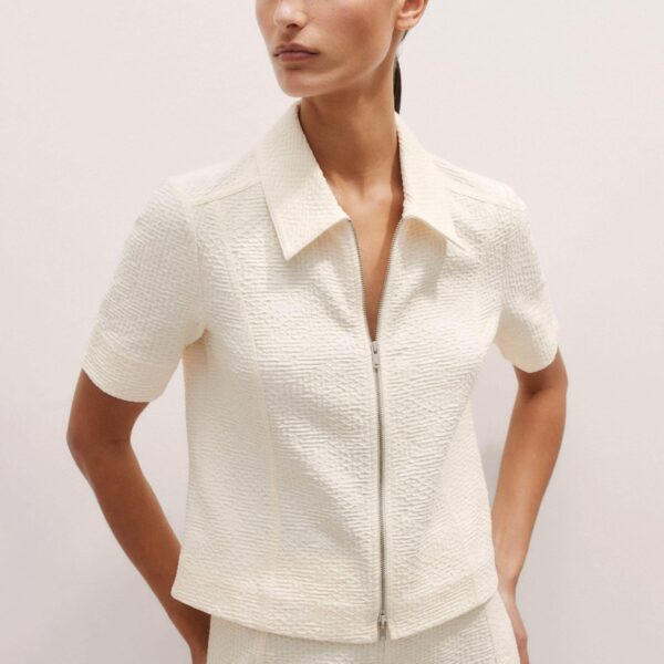 Me and Em Textured Ponte Zip Front Top – luxury British Ivory in Me and Em exclusively at Luxury Shoes 