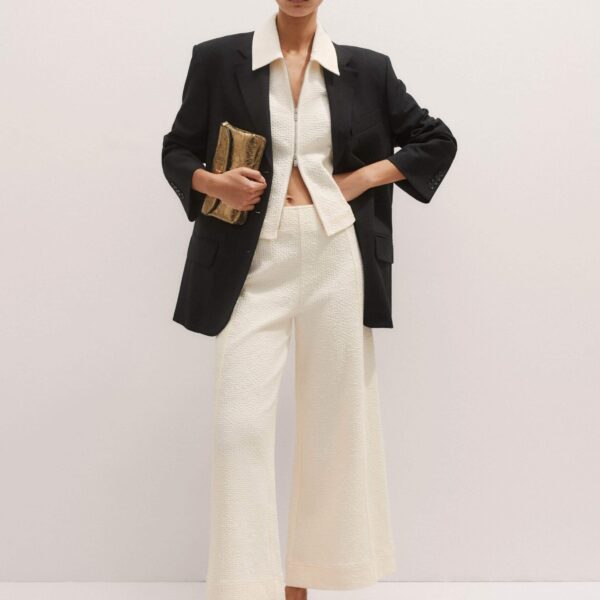 Me + Em Textured Ponte Zip Front Top – luxury British Ivory in Me and Em exclusively at Luxury Shoes 