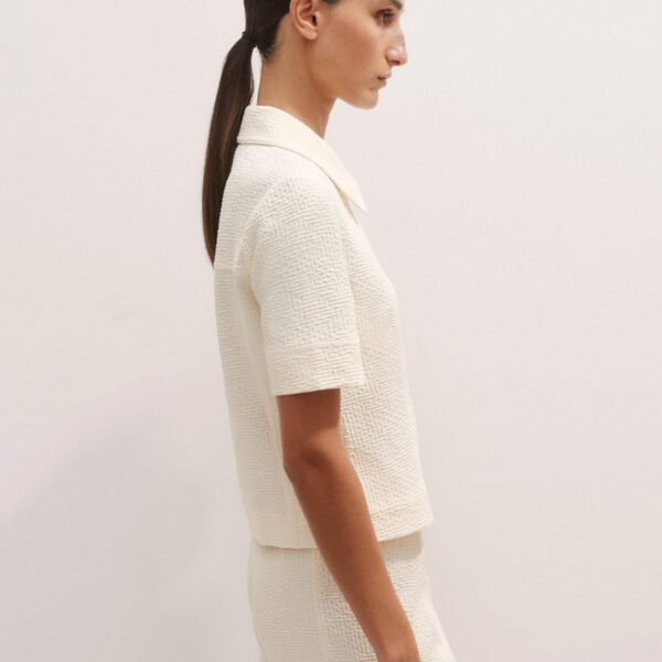 Me and Em Textured Ponte Zip Front Top – luxury British Ivory in Me and Em exclusively at Luxury Shoes 