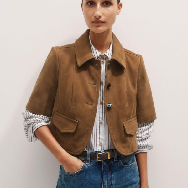 Me + Em The Everyday Short Sleeve Jacket – luxury British Brown in Me and Em exclusively at Luxury Shoes 