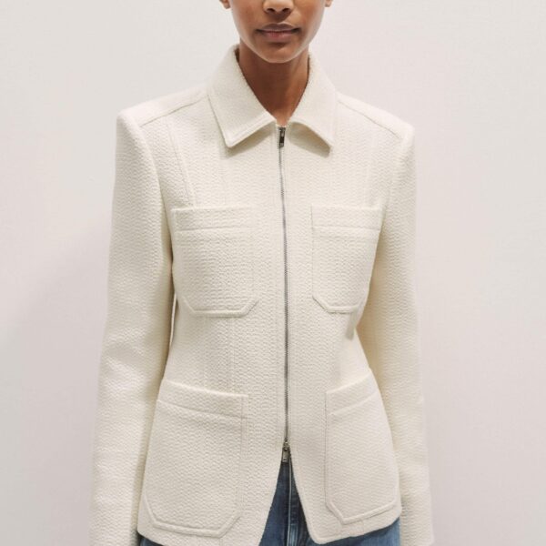 Me + Em The Zip Front Contoured Layering Jacket – luxury British Ivory in Me and Em exclusively at Luxury Shoes 