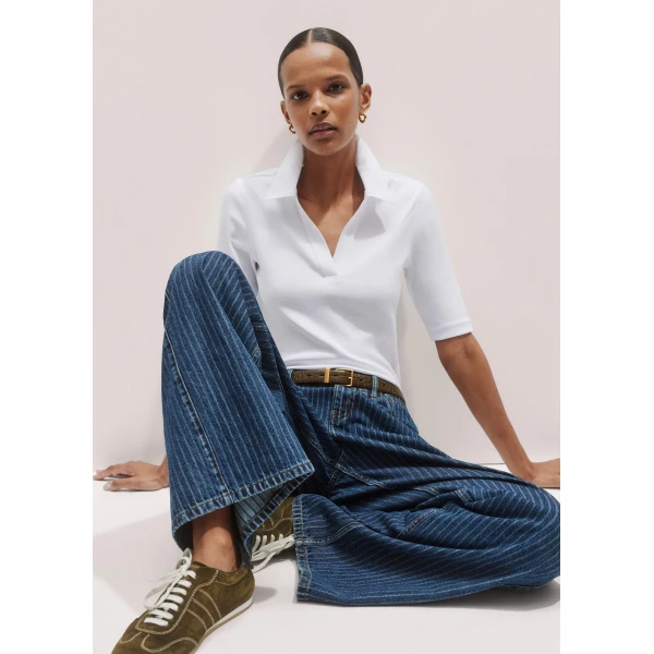 Me + Em Ultimate Rib Polo Top – luxury British White in Me and Em exclusively at Luxury Shoes 