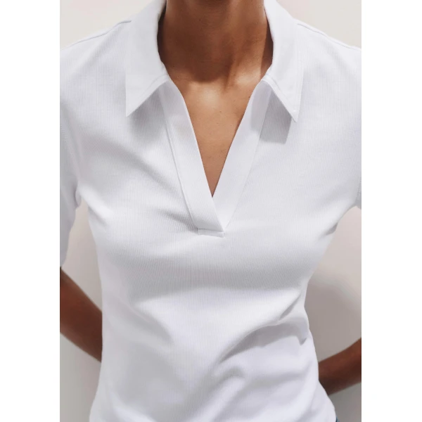 Me and Em Ultimate Rib Polo Top – luxury British White in Me and Em exclusively at Luxury Shoes 