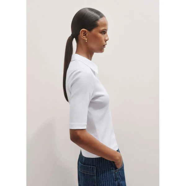 Me + Em Ultimate Rib Polo Top – luxury British White in Me and Em exclusively at Luxury Shoes 