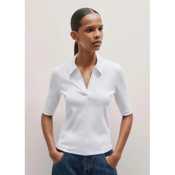 Me and Em Ultimate Rib Polo Top – luxury British White in Me and Em exclusively at Luxury Shoes 