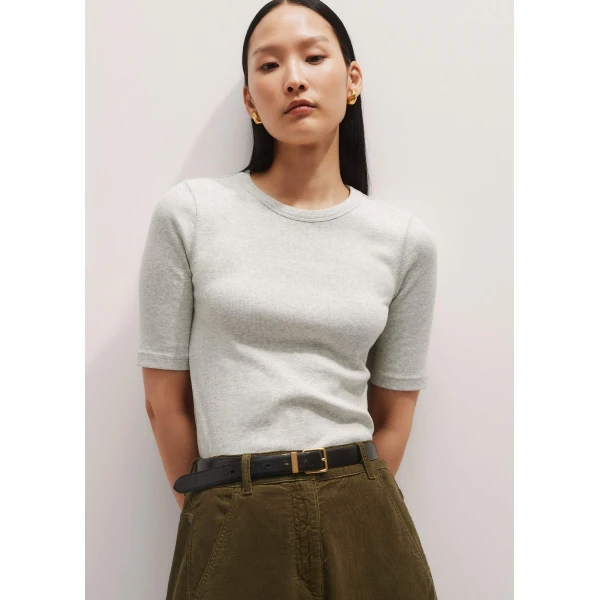 Me + Em Ultimate Rib Sweater Tee – luxury British Gray in Me and Em exclusively at Luxury Shoes 