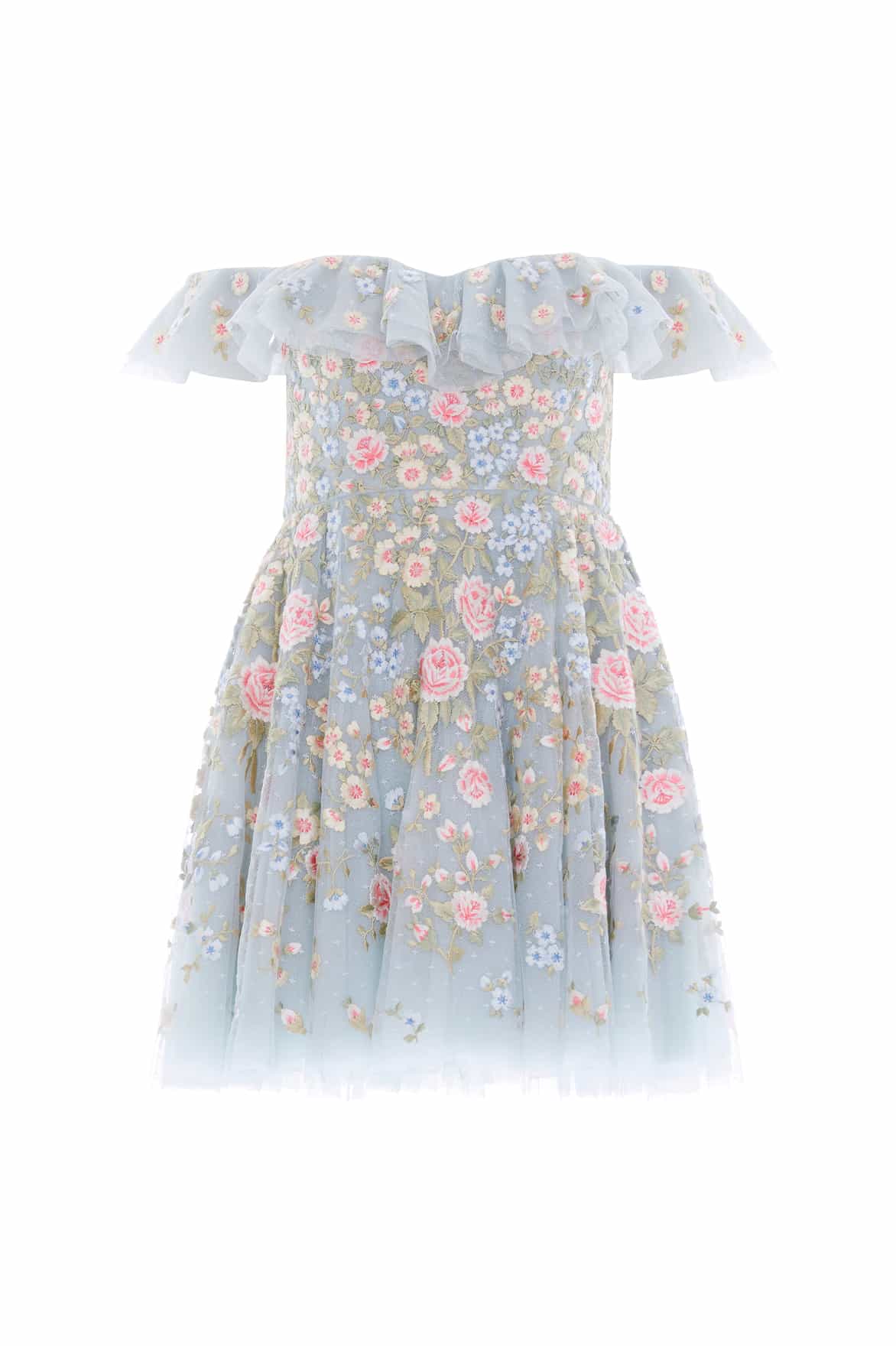 Needle and Thread Antoinettes Floral Off-Shoulder Micro Mini Dress