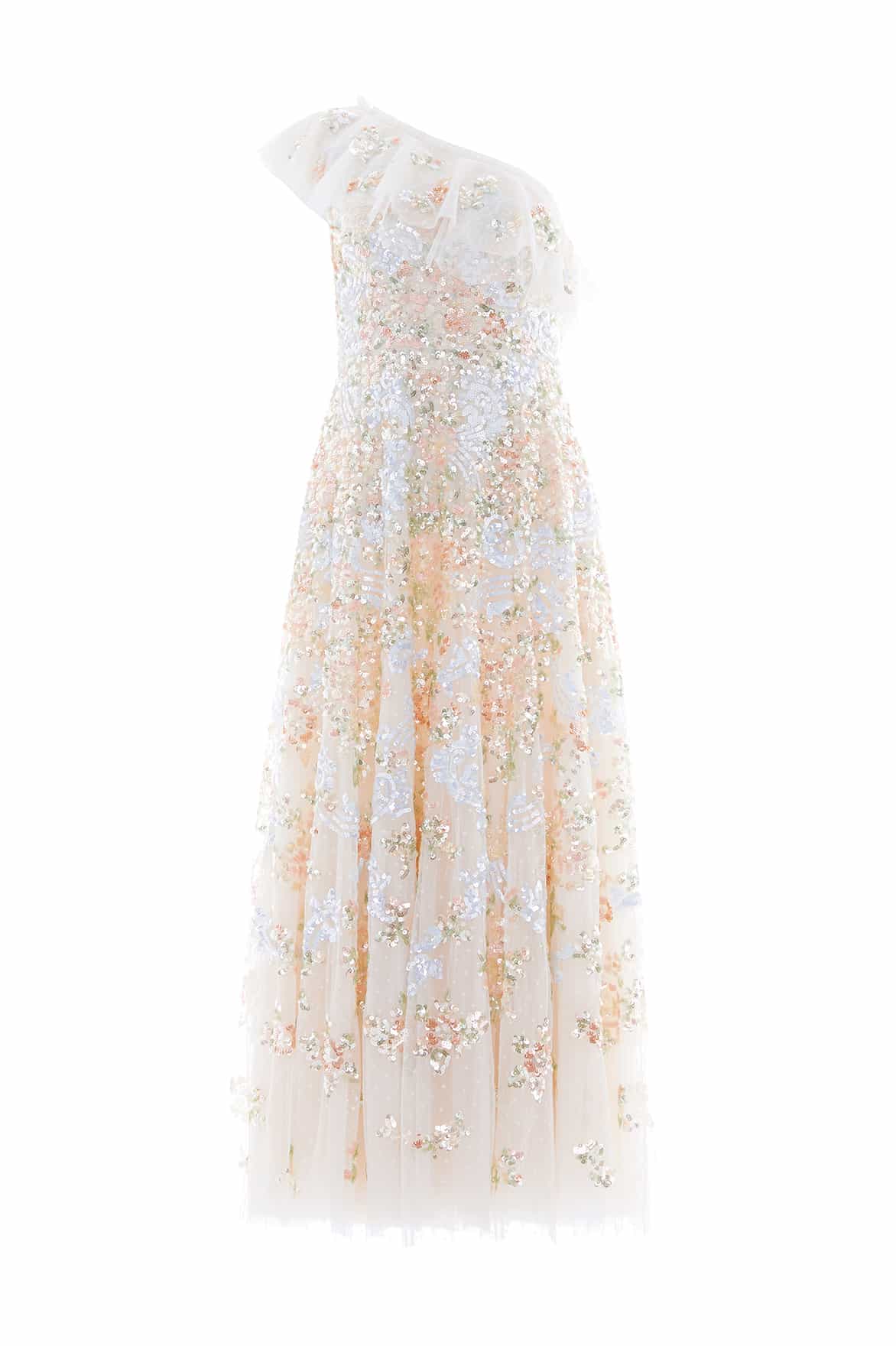 Needle and Thread Baroque Floral One-Shoulder Ankle Gown