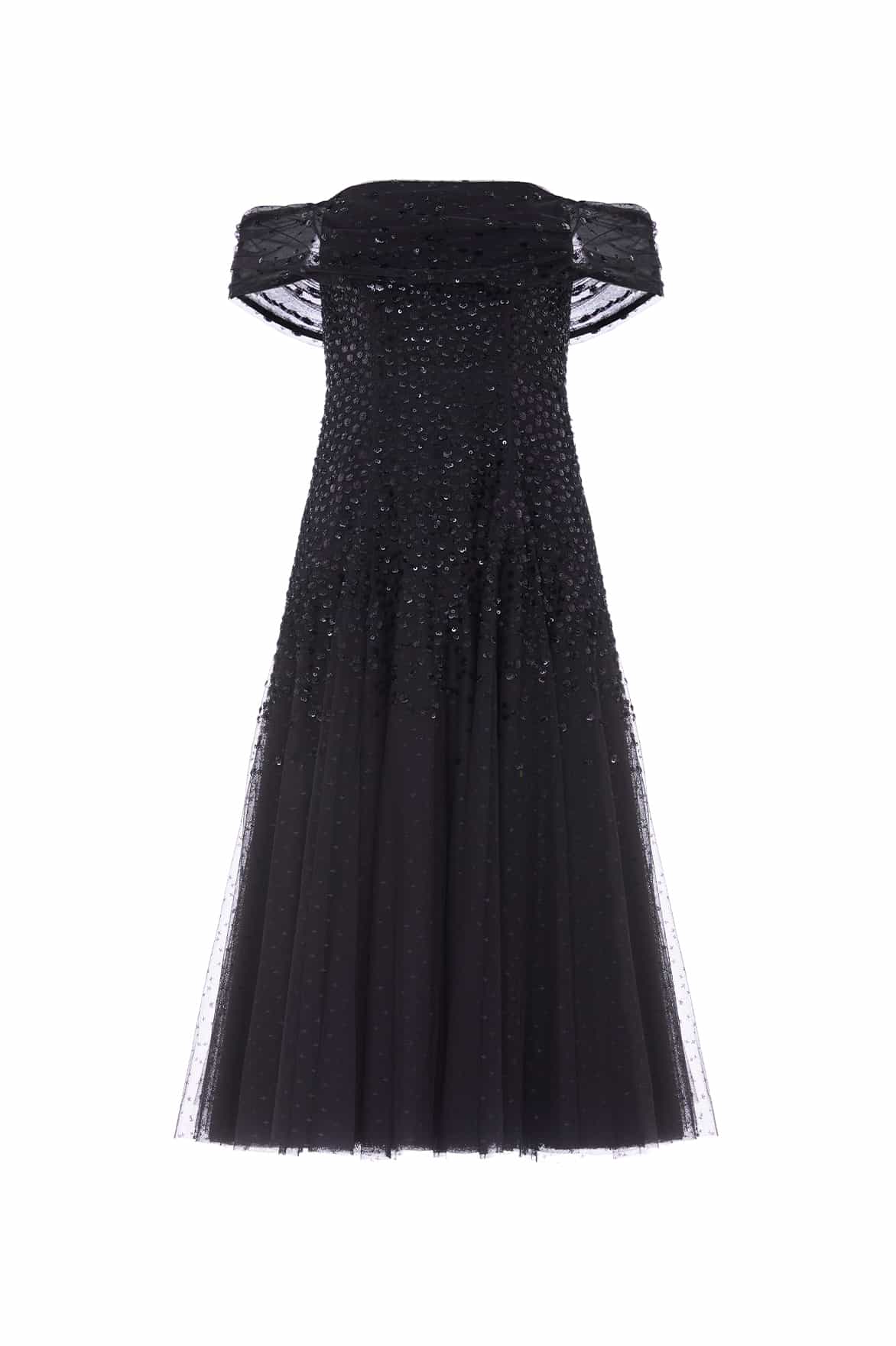 Needle and Thread Dappled Sequin Draped Off-Shoulder Midaxi Dress