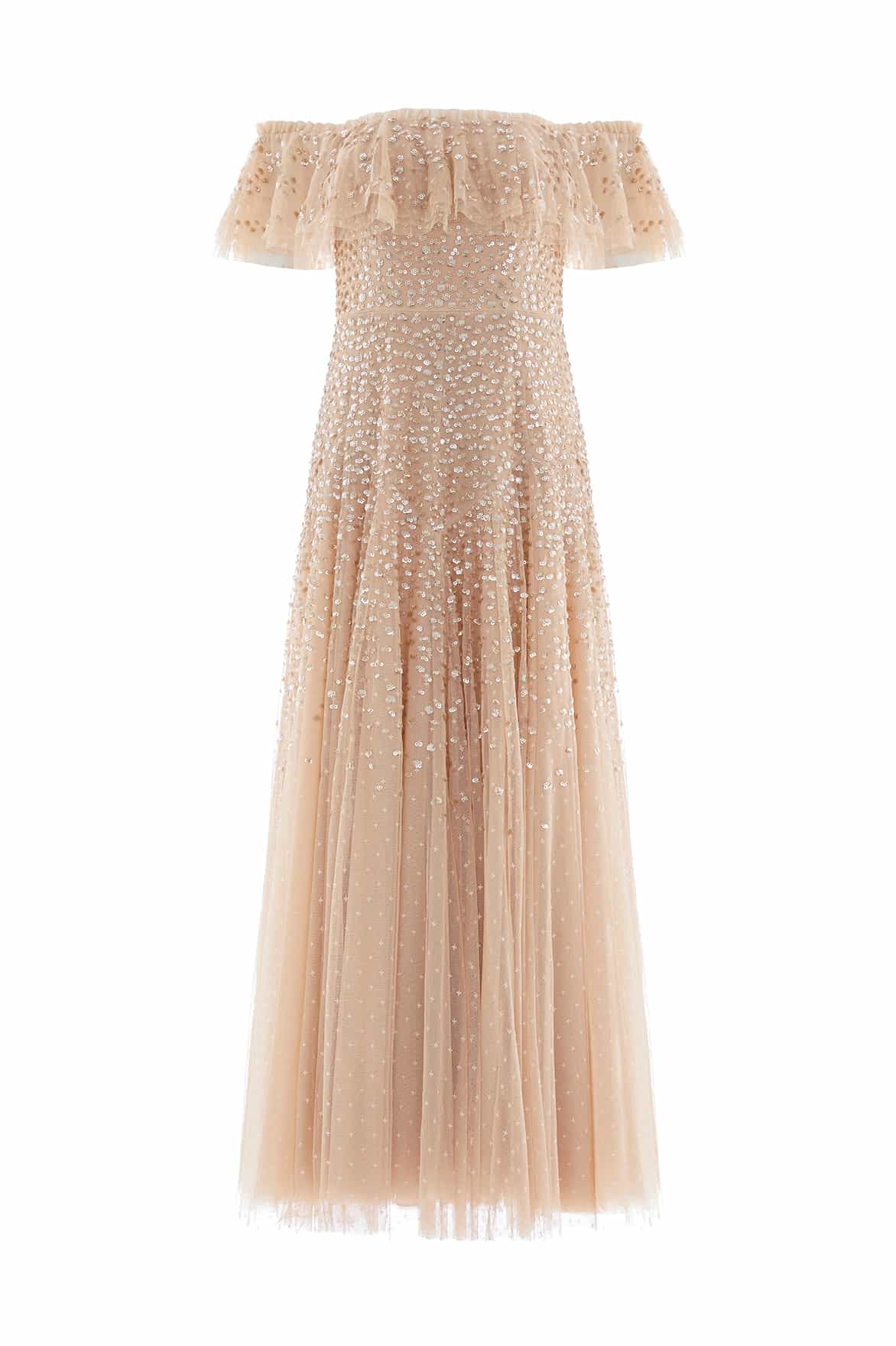 Needle and Thread Dappled Sequin Draped Off-Shoulder Midaxi Dress