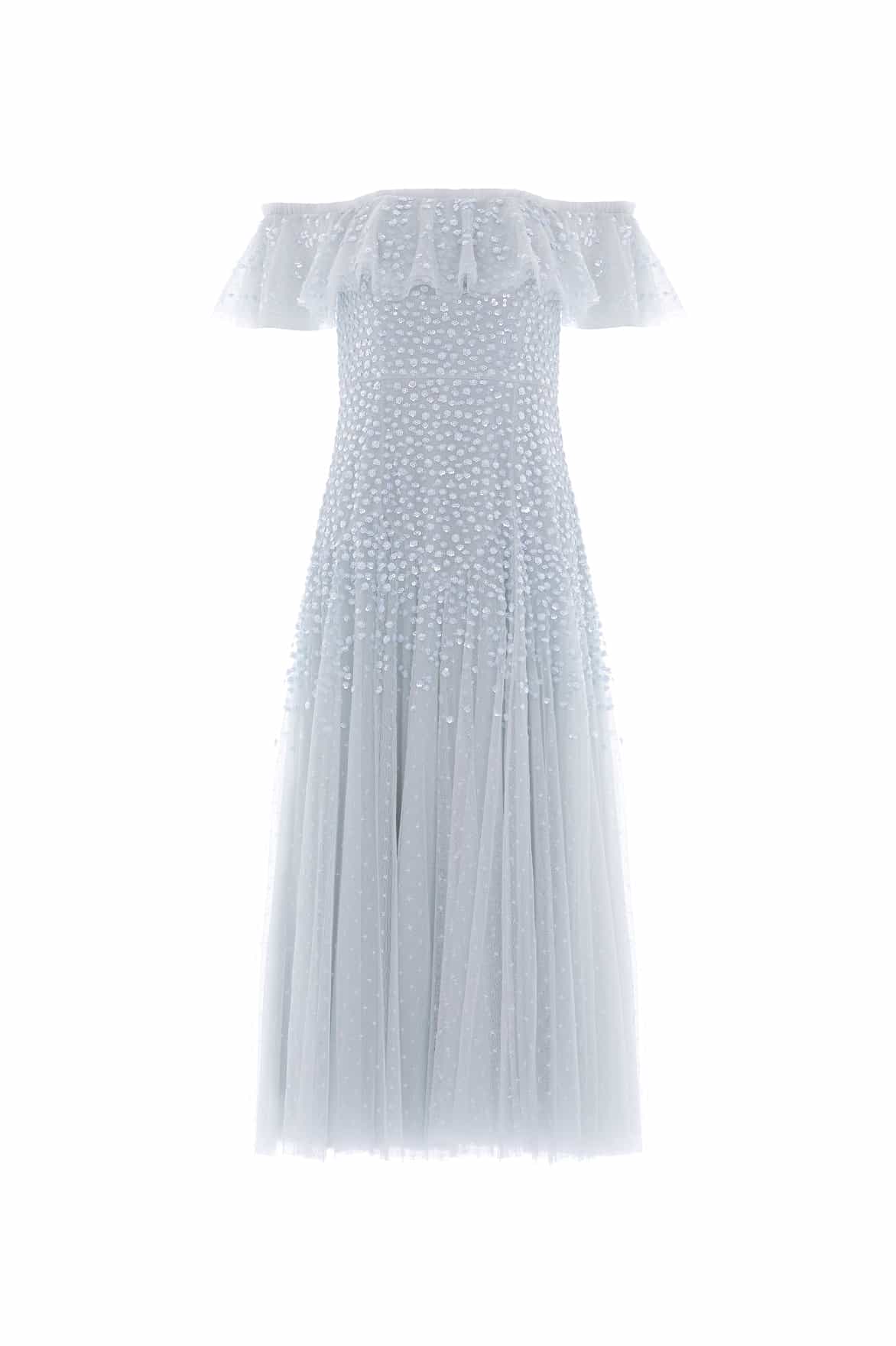 Needle and Thread Dappled Sequin Draped Off-Shoulder Midaxi Dress