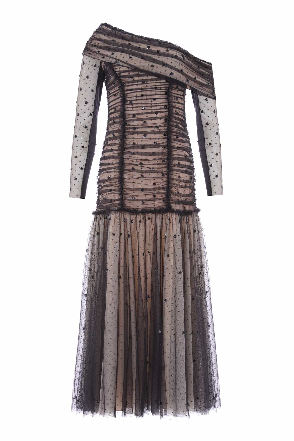 Needle and Thread Gigi Dot One-Shoulder Rouched Gown