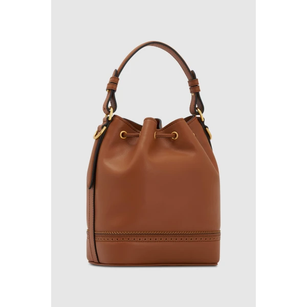 Back product shot of the Oroton MAGGIE BUCKET BROGUING in COGNAC and Premium smooth leather for Women