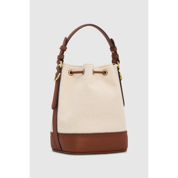 Back product shot of the Oroton MAGGIE BUCKET CANVAS BROGUING in NATURAL/PENNY BROWN and Premium canvas material for Women