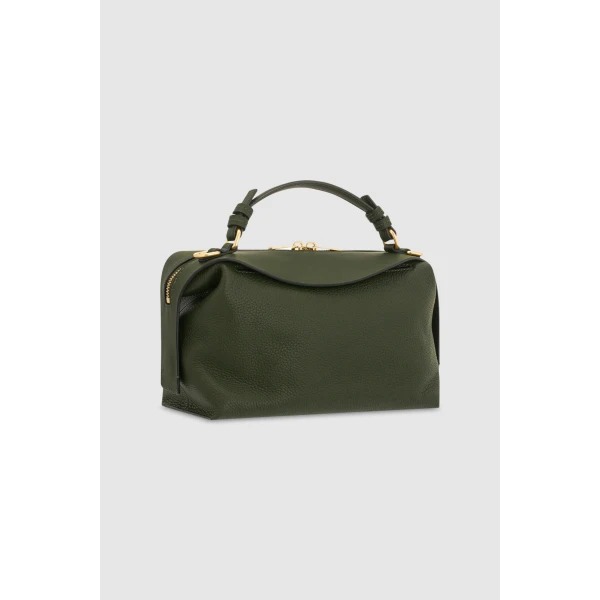 Back product shot of the Oroton MICA BOWLER in Dark Khaki and Premium pebble grain leather for Women