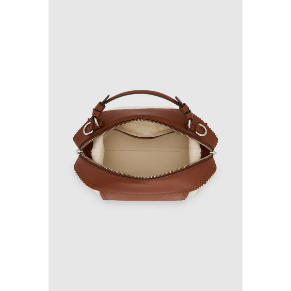 Internal product shot of the Oroton MICA BOWLER CANVAS BROGUING in NATURAL/PENNY BROWN and Premium canvas material for Women