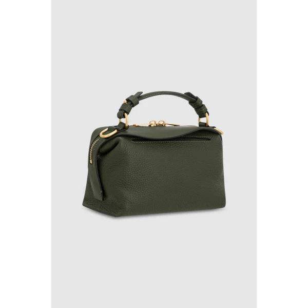 Back product shot of the Oroton MICA MINI BOWLER in Dark Khaki and Premium pebble leather for Women