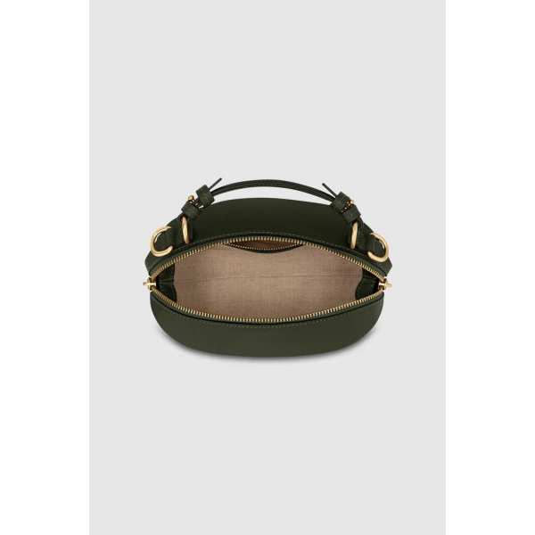 Internal product shot of the Oroton MICA MINI BOWLER in Dark Khaki and Premium pebble leather for Women