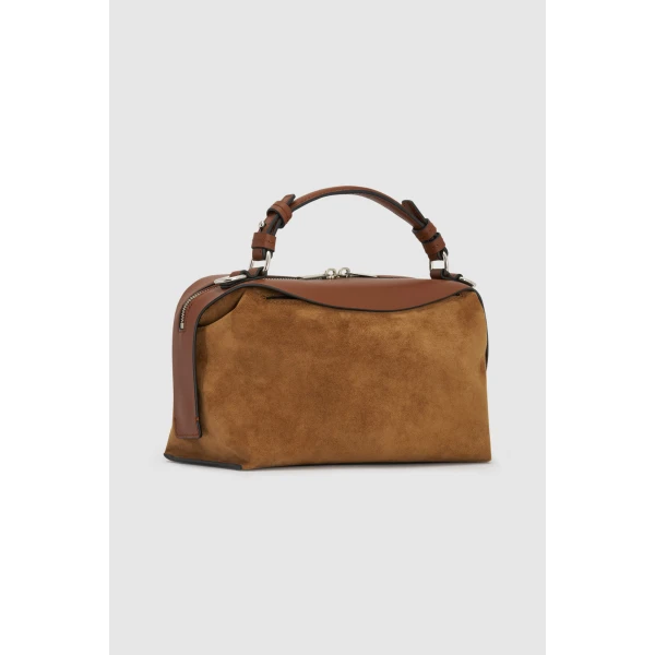Back product shot of the Oroton MICA MINI BOWLER SUEDE in TEAK and Premium suede leather for Women