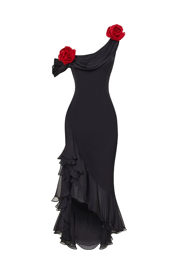Rasario Chiffon Midi Dress With Flowers Rasario Chiffon Dress – couture evening dress
