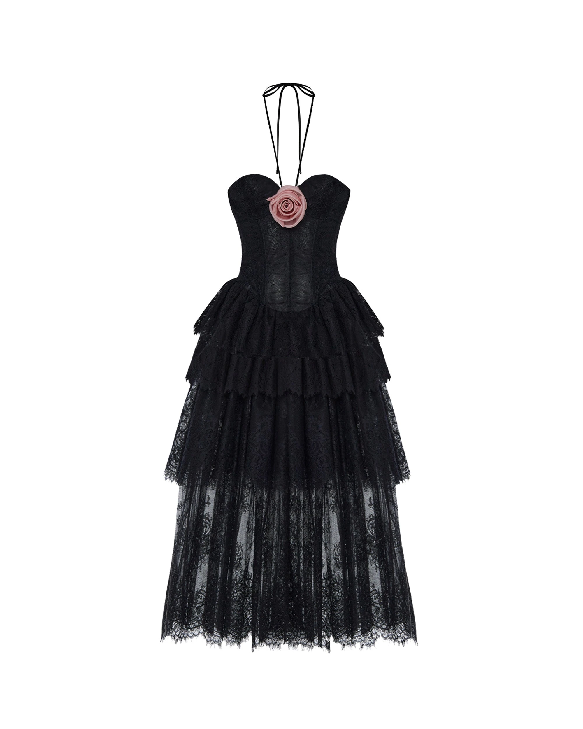 Rasario Lace Corset Midi Dress With A Flower Rasario Lace Dress – couture evening dress